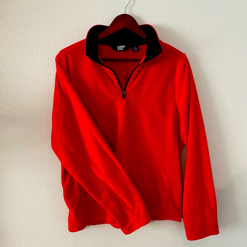 Lands End Fleece zip up like new red pullover basic